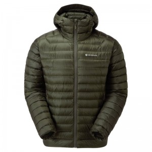 Dark Green Montane Anti-Freeze Hooded Men's Down Jackets | ORB6379EI