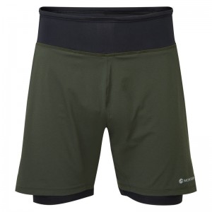 Dark Green Montane Slipstream Twin Skin Running Men's Shorts | JBH9443TZ