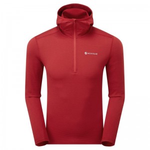 Dark Red Montane Protium Lite Hooded Pull On Men's Fleece | HUR4941WL