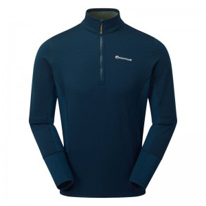 Navy Blue Montane Iridium Hybrid Pull-On Men's Fleece Jackets | DXJ205QK