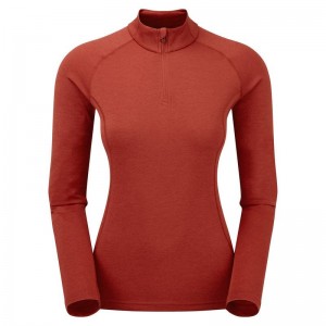 Orange Red Montane Dart Zip Neck Women's T Shirts | ZXQ3113IF