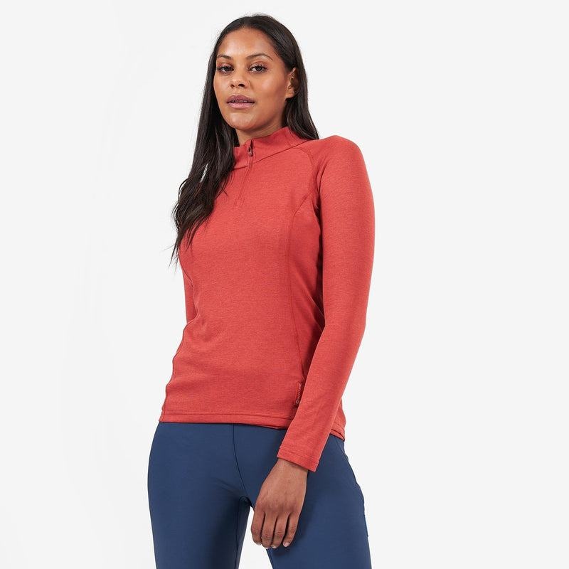 Orange Red Montane Dart Zip Neck Women's T Shirts | ZXQ3113IF